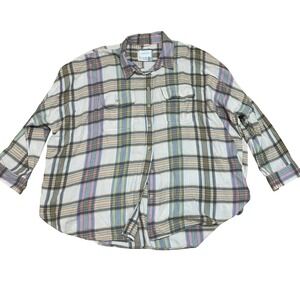 American Eagle Women Large Oversized Plaid Flannel Button Down Shirt Multi-Color